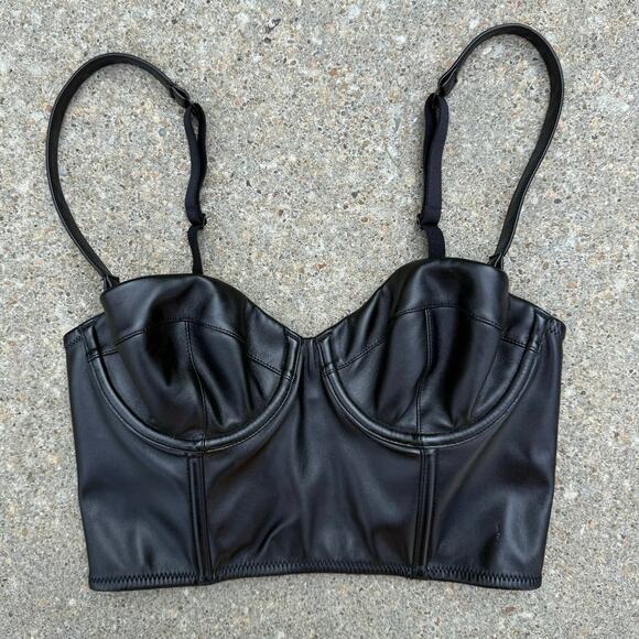 Victoria's Secret Very Sexy Balconet Bustier Bra Faux Leather Lace 32B Black - Picture 1 of 5